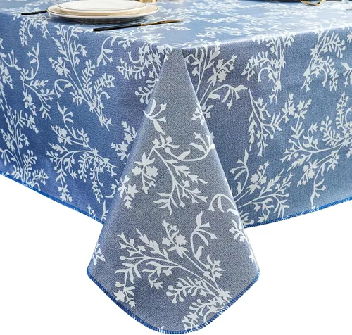 Miniatura 25 de LIBERECOO Mantel de vinilo resistente con reverso de franela, mantel de plástico impermeable a prueba de aceite, resistente a las manchas, lavable