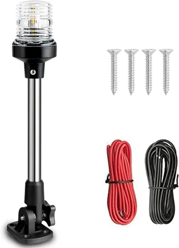 Young Marine Luz de anclaje de barco de 3 millas náuticas LED blanca plegable para pontón y barco de pesca, 360°, LED blanco de 12-24 V (plegable de