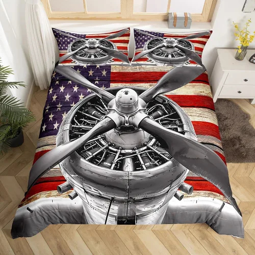 Miniatura 19 de Feelyou Juego de ropa de cama de avión, tamaño individual, para niños, adolescentes, funda de edredón para vuelo, helicóptero, avión volador, azul