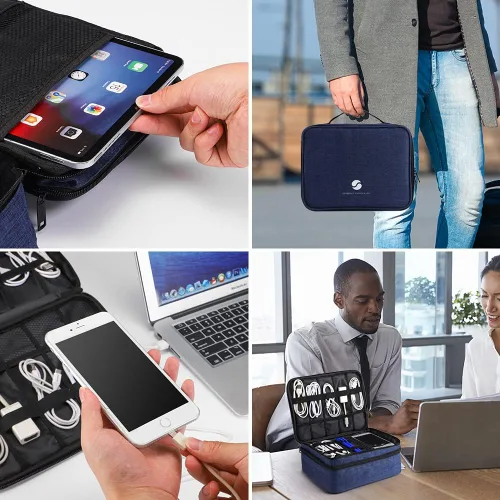 Miniatura 6 de ORIENT FAMULAY Organizador de Electrónica de Viaje, Bolsa Organizadora de Cables Resistente al Agua de Doble Capa Grande, Bolsa de Almacenamiento
