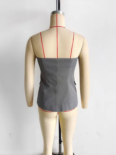 Miniatura 8 de Lerzykoy - Chaleco de traje sin tirantes para mujer, con botones frontales, chaleco formal con bolsillos