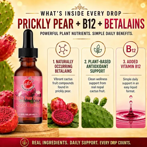 Miniatura 3 de Gotas de nopal, suplemento líquido concentrado de fruta de cactus Nopal con vitamina B12, betalaínas, vitaminas y oligominerales, 2 onzas líquidas