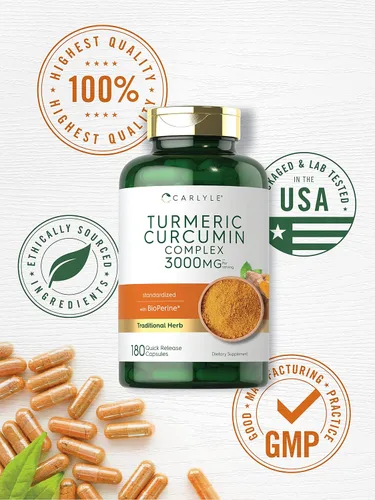Miniatura 5 de Carlyle Suplemento de curcumina de cúrcuma 180 cápsulas con pimienta negra, curcuminoides y bioperina Sin OMG, sin gluten