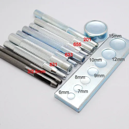 Miniatura 6 de DIY Leather Craft 11pcs Herramienta de artesanía Troquel Punch Snap Kit remache Setter con base para perforar e instalar botón de remache