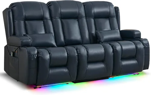 Miniatura 26 de URRED Sofá reclinable eléctrico con masaje y calor, sofá biplaza reclinable de pared con consola, sofá de casa rodante, asiento de cine en casa
