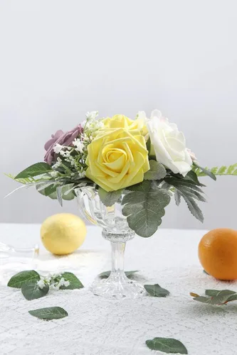 Miniatura 5 de Higfra Flores artificiales, 25 unidades, rosas falsas de aspecto real con tallos para ramos de boda, centros de mesa de baby shower, arreglos Blanco