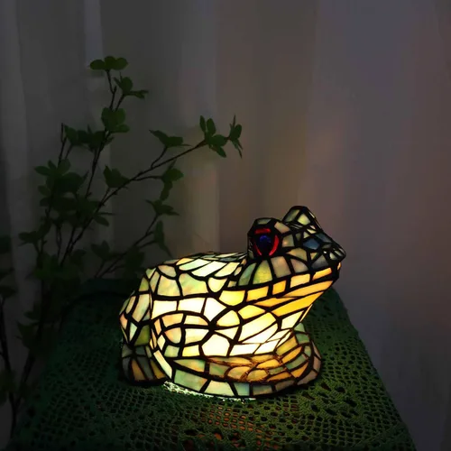 Miniatura 3 de Bieye L10829 Lámpara de Mesa de Rana Estilo Tiffany Vidrio Manchado Luz de Acento Nocturna para Decoración del Hogar Guardería Mesita de Noche