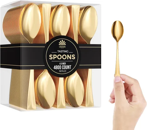 Exquisite Mini cucharas para postres – Paquete a granel de postre dorado 4800 – Aperitivo de plástico desechable de 4.5 pulgadas, aspecto de