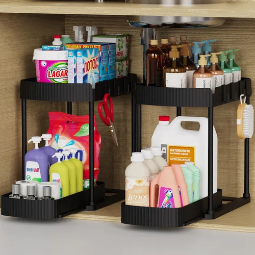 Ukeetap Organizadores de almacenamiento extraíbles multiusos, organizadores debajo del fregadero/gabinete y almacenamiento para baño y cocina, Negro