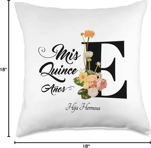 Miniatura 4 de Quinceañera Apparel Mis Quince Años Quinceañera - Almohada con letra E inicial, 18 x 18 pulgadas, multicolor