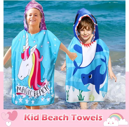 Miniatura 4 de Oudain 6 toallas con capucha para niños, toallas de baño con capucha de microfibra, toalla de playa para niños y niñas pequeños