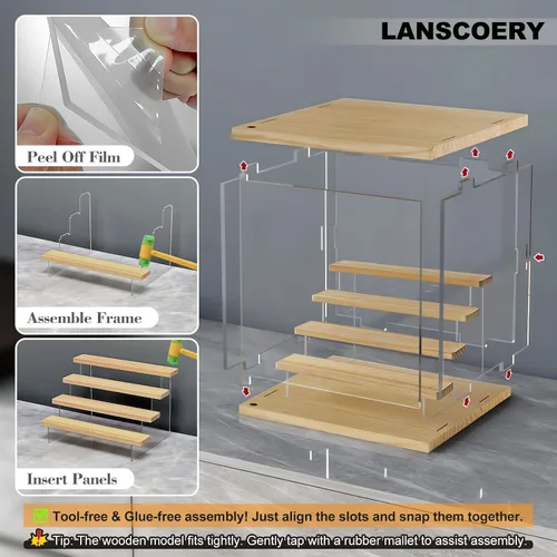 Miniatura 5 de LANSCOERY vitrina acrílica con iluminación LED, caja de exhibición de 5 niveles para coleccionables y figuras de acción, organizador transparente a