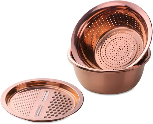 Miniatura 9 de Juego de colador multifuncional 3 en 1, rallador de cocina de acero inoxidable, cesta de drenaje/lavabo inferior para lavar arroz, frutas, verduras