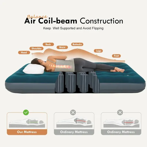 Miniatura 2 de Colchón de aire de camping de tamaño completo con bomba de pie incorporada, cama inflable inflable colchón colchón para dormir
