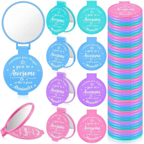 Miniatura 25 de 18 piezas de espejo compacto inspirador de 2.76 pulgadas a granel para mujeres, pequeños regalos de graduación, día de la madre, fiesta, bolso, Negro