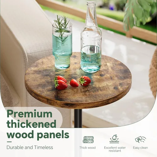 Miniatura 4 de Simple Trending Mesa auxiliar pequeña, mesa redonda para bebidas, mesa auxiliar de sofá para sala de estar, mesas de café para dormitorio, marrón