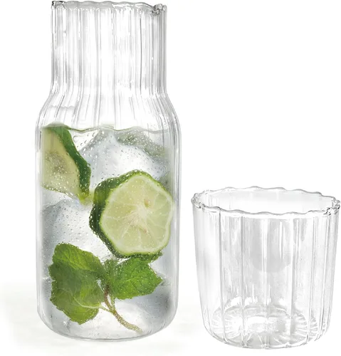 Miniatura 11 de Lily's Home Jarra de agua nocturna con vaso, boquilla fácil de verter para uso sin ensuciar en dormitorio, baño o cocina, taza de uso como tapa