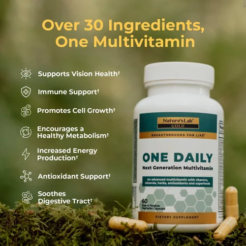 Miniatura 3 de Nature's Lab Multivitamínico One Daily - Contiene 21 vitaminas y minerales esenciales, incluyendo vitamina C, D3 y zinc, 60 cápsulas