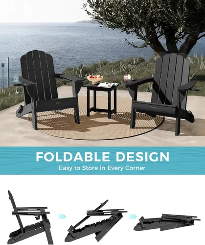 Miniatura 8 de Silla Adirondack plegable, silla Adirondack de HDPE con 2 soportes para tazas, sillas para fogatas al aire libre de fácil montaje para patio