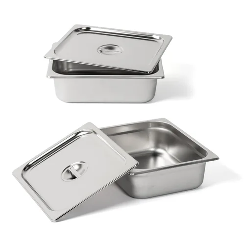 ROVSUN Paquete de 2 bandejas de hotel de tamaño medio de 1/2, bandeja de mesa de vapor de 4 pulgadas de profundidad con tapa, sartén antiatascos de