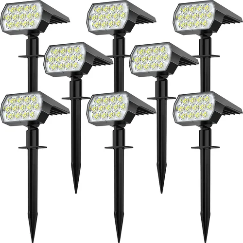 Focos solares para exteriores, [paquete de 8/65 LED] 2 en 1, focos solares para paisajes, 3 modos de iluminación, luces solares para jardín, luces