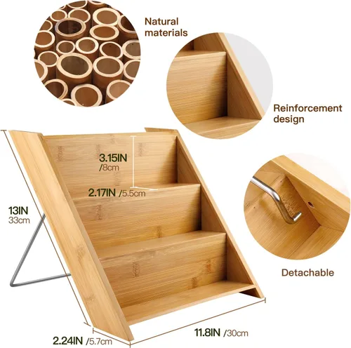 Miniatura 4 de Organizador de especias de bambú para 18 tarros, soporte de madera compacto de 3 niveles para encimera de cocina o cajón de gabinete, se adapta a