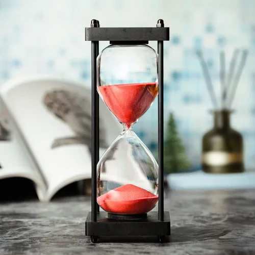 Miniatura 2 de Temporizador de reloj de arena de 60 minutos, marco de madera negro, temporizador de arena decorativo (arena roja, tamaño grande)