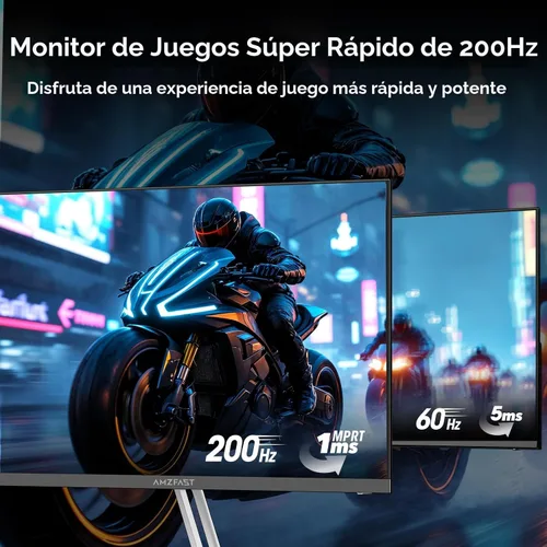 Miniatura 2 de Amzfast Monitor de Gaming de 24 Pulgadas 200Hz FHD 1080p Monitor de Computadora IPS Rápido, 110% sRGB 1ms Soporte HDR Sincronización Adaptativa