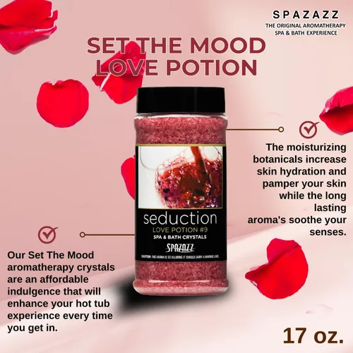 Miniatura 5 de Spazazz Juego de regalo romántico para parejas: cristales de spa de aromaterapia para bañera de hidromasaje con minerales, 17 onzas, poción de amor