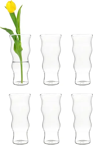 Miniatura 13 de CYS EXCEL Juego de 6 jarrones de cristal pequeños, pequeños jarrones de flores transparentes para centros de mesa de boda, decoración de mesa