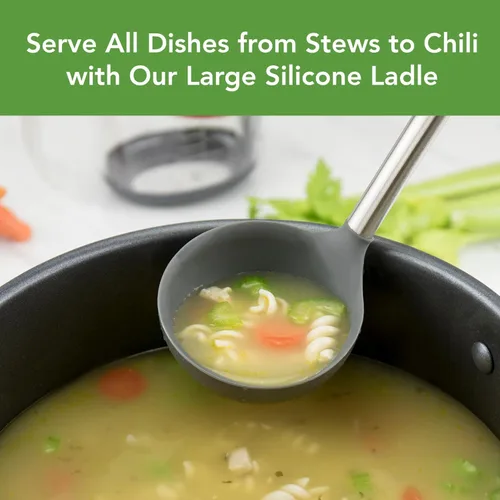 Miniatura 3 de Tovolo Cucharón de silicona con mango de acero inoxidable para cocinar conservas, servir sopa, ponche de sopa, salsa de guiso, cuchara grande