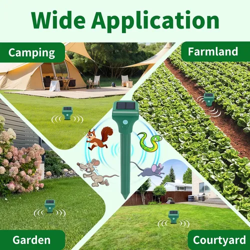 Miniatura 7 de Repelente de topos alimentado por energía solar, paquete de 8 repelente ultrasónico de gopher IP65 impermeable para césped, jardín y patio