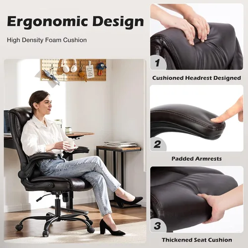 Miniatura 4 de DUMOS Silla de oficina de piel sintética, sillas de escritorio ergonómicas ejecutivas para computadora con reposabrazos abatibles ajustables, silla