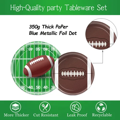 Miniatura 4 de Juego de 96 piezas de suministros para fiestas de fútbol americano, platos y servilletas, juego de vajilla, decoraciones para fiestas temáticas