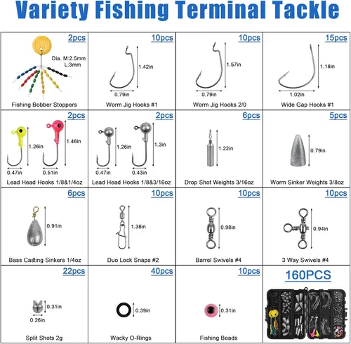 Miniatura 2 de Kit de accesorios de pesca con caja de aparejos, incluidos ganchos para plantillas, pesas de plomo para róbalos, diferentes pivotes giratorios