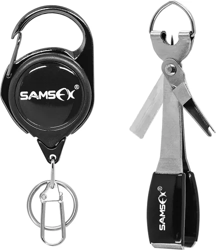 Miniatura 10 de SAMSFX Herramienta para atar nudos de pesca, pinzas de pesca con mosca multifuncionales con retractor, hilo de pesca Knot Tyer, nudos de uñas