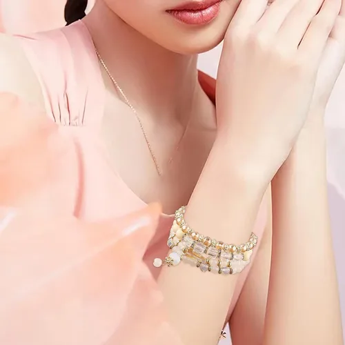 Miniatura 4 de Juego de aretes de joyería para mujer, pulseras apilables con cuentas para mujer, pulseras elásticas multicapa, joyería multicolor