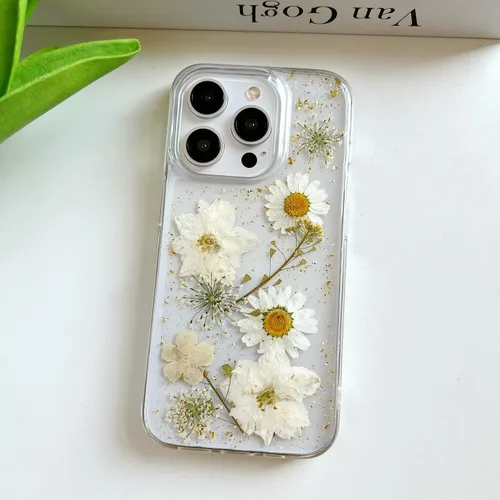 Miniatura 3 de LSEEKA Funda transparente para iPhone 11 con diseño de flores prensadas reales, linda y brillante, patrón floral rosa, funda protectora delgada