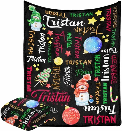 Miniatura 6 de InterestPrint Manta de bebé personalizada con nombre, lindo muñeco de nieve negro, manta personalizada con nombre para niños, niñas, niños, manta