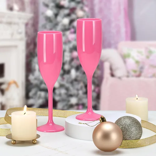 Miniatura 5 de XUWAIDSGN Copas de Champán Acrílicas de Flauto para Boda Copas de Champán para Brindar Flauto de Champán de Goblet Plástico Reutilizables e Rosa