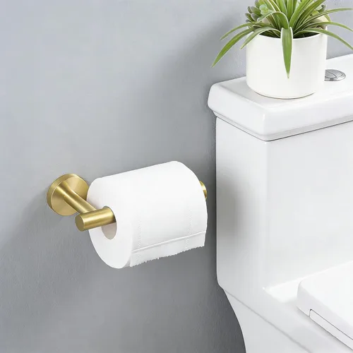Miniatura 9 de Soporte para papel higiénico, anillo de toalla de baño dorado cepillado, soporte para toallas de mano, accesorios de baño, montaje en pared, acero