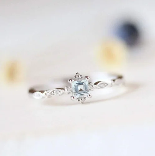 Miniatura 5 de Wenbin Anillo de moda de plata de ley 925 con topacio de cristal azul aguamarina, anillo de compromiso pequeño y fresco de boda, anillos de promesa