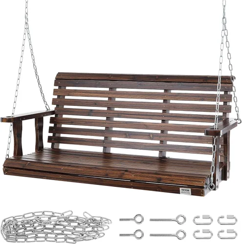 Miniatura 9 de VEVOR - Columpio de madera para exteriores, columpio de porche de 880 libras y 4.5 pies, banco silla colgante de alta resistencia para patio, jardín