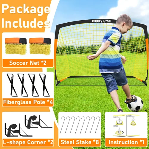 Miniatura 8 de Happy Jump Portería de fútbol 7'x5', 6.6'x3.3', 5'x3.6', 4'x3', 3'x2.2' Red de fútbol para patio trasero de niños