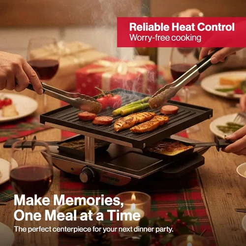 Miniatura 7 de Swissmar Geneva Raclette Grill con tapa reversible de aluminio fundido - Perfecto para parrilla eléctrica de raclette y asador al aire libre