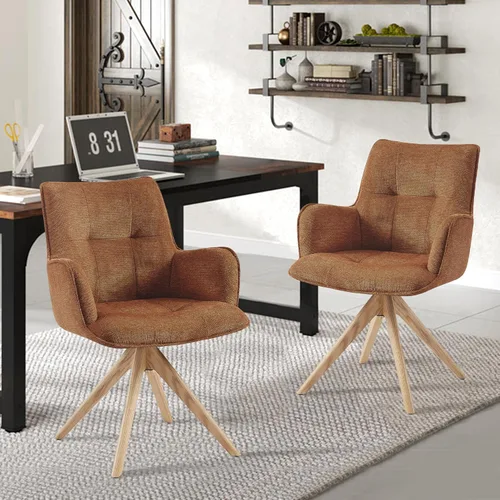 Miniatura 29 de Art Leon Silla de escritorio giratoria – Silla de oficina tapizada de piel sintética sin ruedas, sillón moderno de mediados de siglo con patas