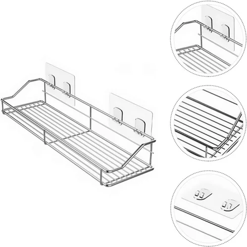 Miniatura 5 de Hemoton Estante de baño de acero inoxidable para ducha, organizador de cesta de almacenamiento montado en la pared, soporte para cocina, inodoro