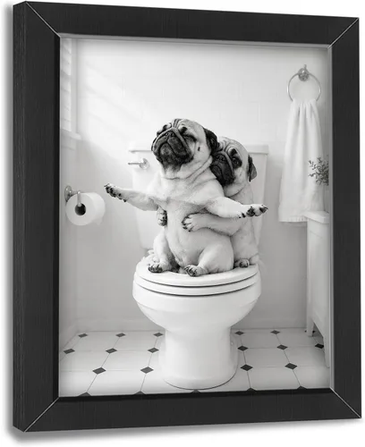 Miniatura 22 de Funny Bathroom Wall Art Framed Giraffe Bathroom Decor, Black and White Animal Canvas Print Picture Farmhouse Toilet Signs for Home Restroom, Black