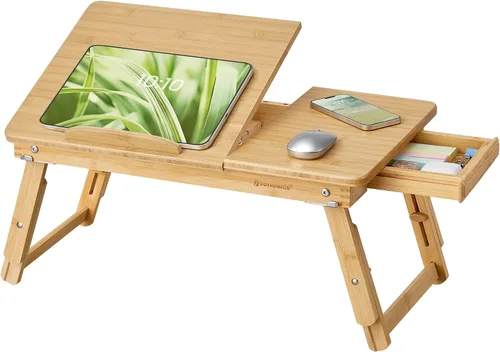 Miniatura 13 de SONGMICS ULLD110B01 - Mesa de escritorio para laptop, bandeja para cama o sofá, desayuno, parte superior inclinable ajustable, para diestros