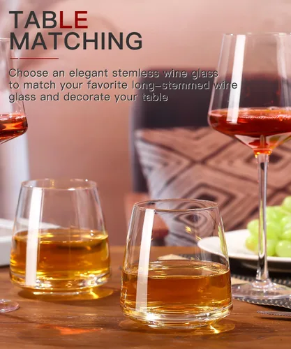 Miniatura 7 de Juego de copas de vino sin tallo de 4 a 15 onzas, transparentes y modernas copas de vino sopladas a mano, vidrio de cristal de diseño europeo